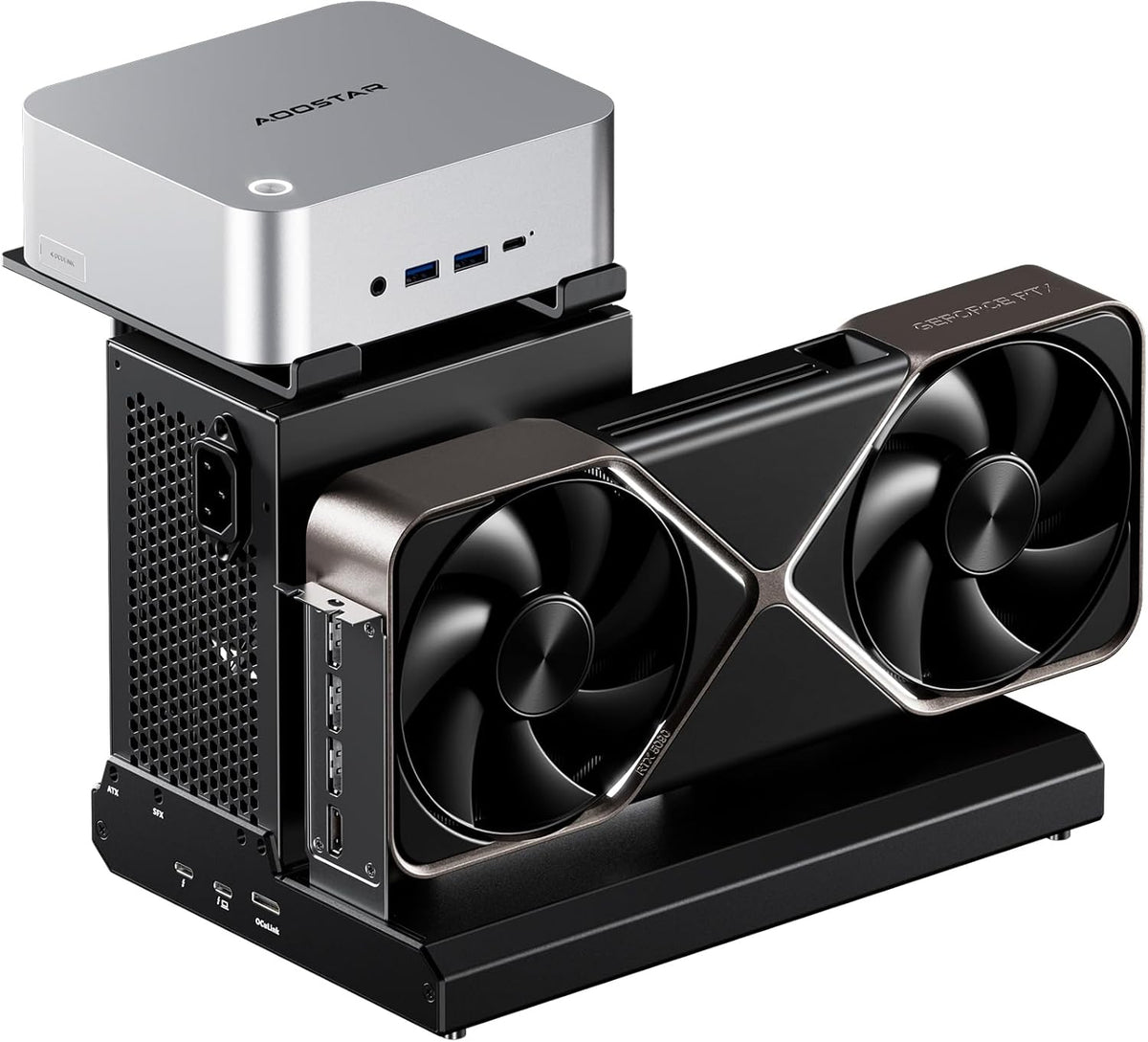 AOOSTAR EG02 eGPU Dock with OCuLink & Thunderbolt 5 (80Gbps), External Graphics Card Docking Station PCIe4.0x4, 140W Power Supply, Supports ATX/SFX Power Supply, for Mini PCS/Laptops/Graphics Cards - QUORE