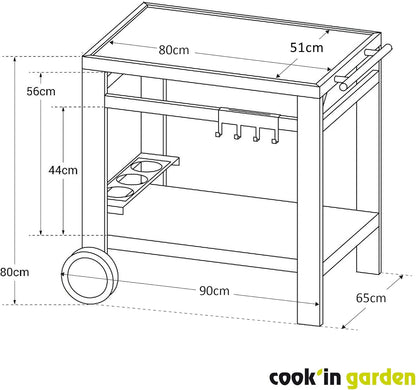Cook'in Garden, Tuinwagen Media M trolley met werkblad, meubels op wielen, buitenkeuken, ideale houder voor grillplaat of barbecue, gemakkelijk te verplaatsen, L 93,5 × B 67 × H 80,5 cm