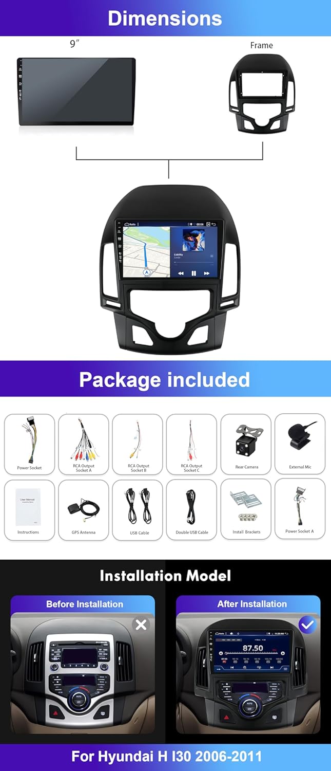 Android Autoradio – 2-DIN Autoradio – Multimedia Systeem – Inbouw Radio – Auto Entertainment – 9 Inch IPS Touchscreen – GPS Navigatie & Draadloos CarPlay