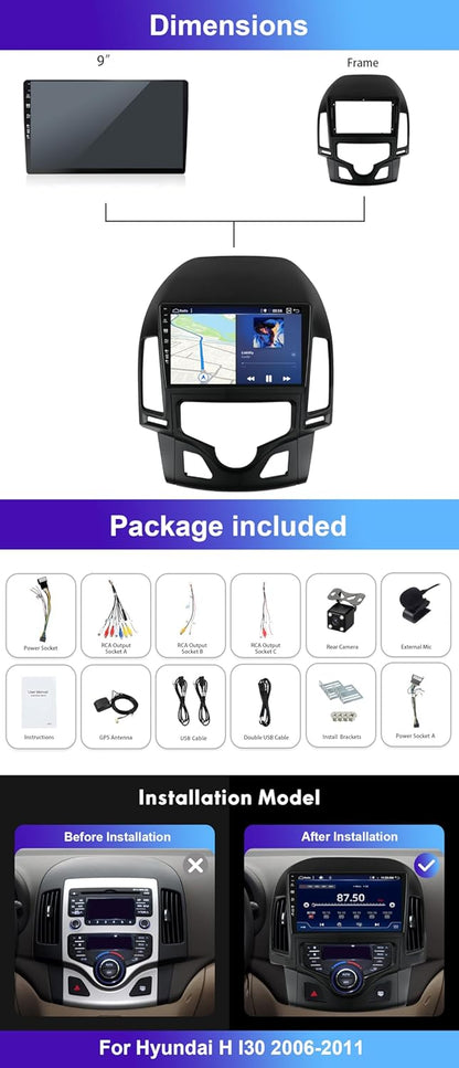 Android Autoradio – 2-DIN Autoradio – Multimedia Systeem – Inbouw Radio – Auto Entertainment – 9 Inch IPS Touchscreen – GPS Navigatie & Draadloos CarPlay