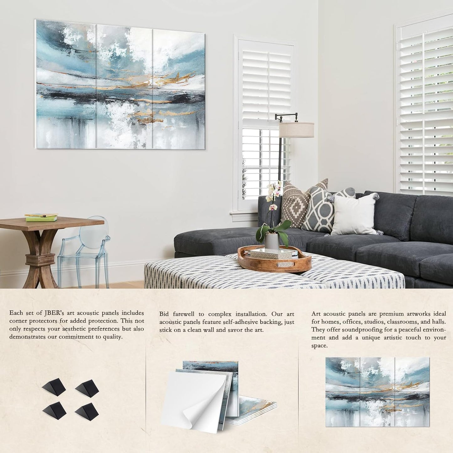 Akoestische Panelen Set Van 6 – Geluidsabsorberende Panelen – Geluidsdempende Wandpanelen – Akoestische Wandpanelen – Akoestische Wanddecoratie – Zelfklevende Achterzijde – 180 X 120 Cm
