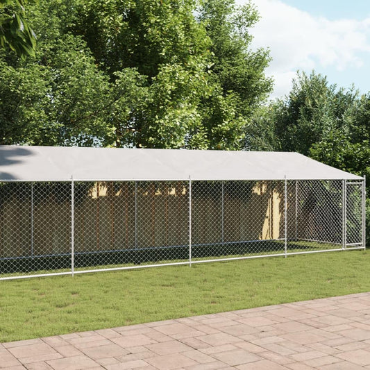 Dog Cage with Roof and Door, Grey, 10x2x2 m, Galvanized Steel, Walk-In Chicken Coop, Galvanized Chicken Coop, Chicken Coop, Chicken Coop, Backyard