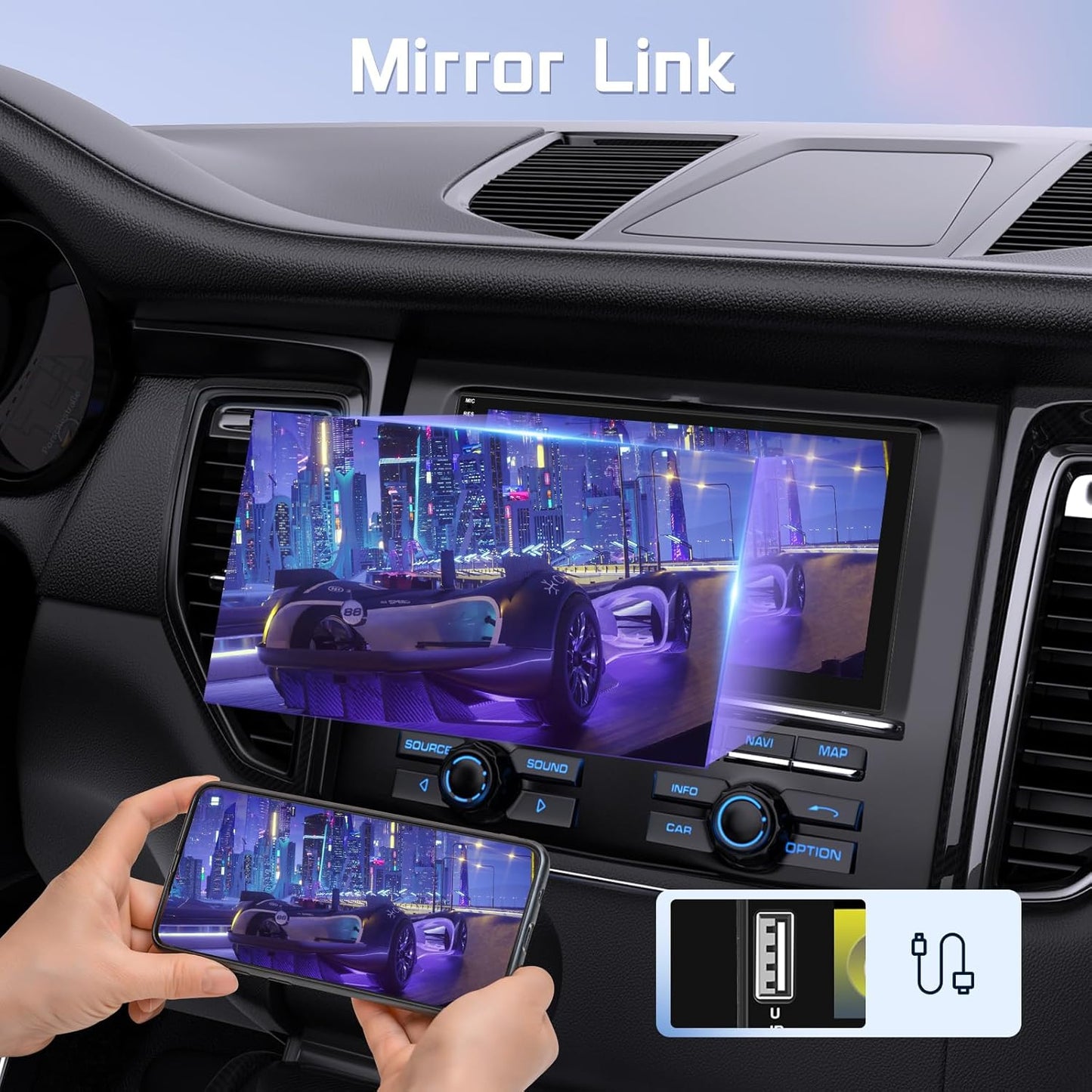 DAB/DAB+ dubbele DIN-autoradio met draadloze Carplay Android Auto Mirror Link, 7-inch touchscreen, 2-DIN-autoradio met Bluetooth, FM EQ, USB/AUX/SWC achteruitrijcamera