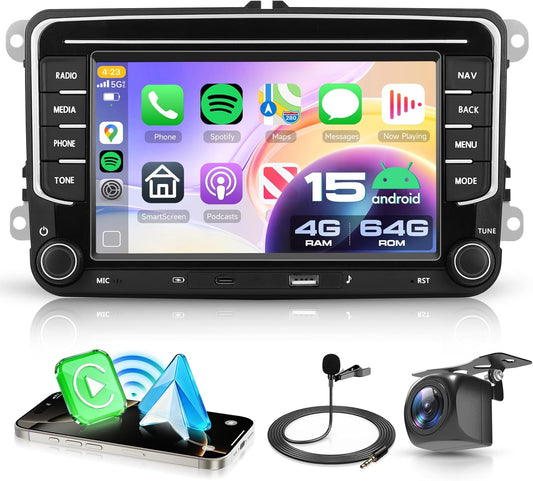 <font dir="auto" style="vertical-align: inherit;"><font dir="auto" style="vertical-align: inherit;">        4+64G Car Radio Android 15 for VW Golf 5 6 Passat Jetta Caddy EOS T5 Tiguan Touran CC Polo, 7'' HD Touch Screen with Wireless Carplay Android Auto