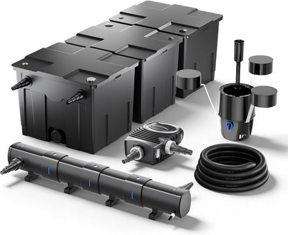 Filterset van bio-vijverfilter 90.000l, UVC-vijverzuiveraar 72W, pomp 80W, slang 25m en skimmer