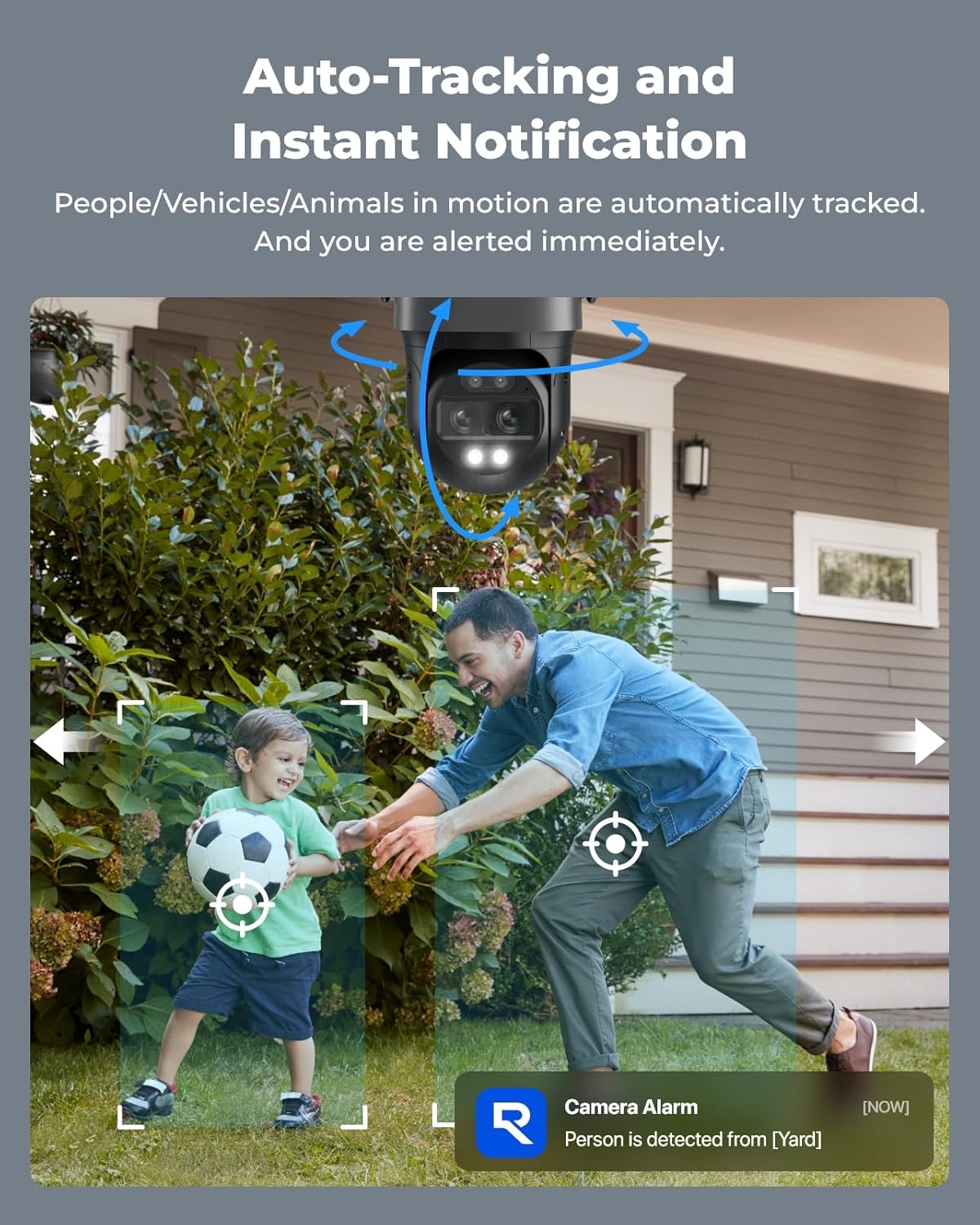 Beveiligingscamera - WiFi-beveiligingscamera - Camerabewaking - 4K Wi-Fi 6 - voor Buiten - met Dubbele Lens - 6X Hybride Zoom - 360° Zicht - Detectie van Personen - Voertuigen - Dieren - Automatisch Volgen - Kleurennachtzicht - Grijs