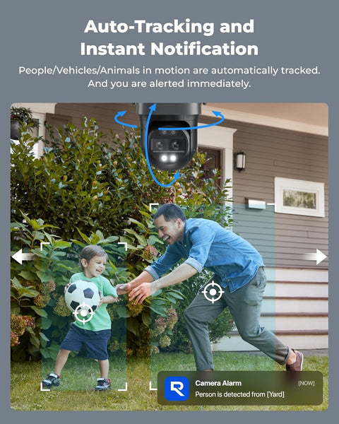 Beveiligingscamera - WiFi-beveiligingscamera - Camerabewaking - 4K Wi-Fi 6 - voor Buiten - met Dubbele Lens - 6X Hybride Zoom - 360° Zicht - Detectie van Personen - Voertuigen - Dieren - Automatisch Volgen - Kleurennachtzicht - Grijs