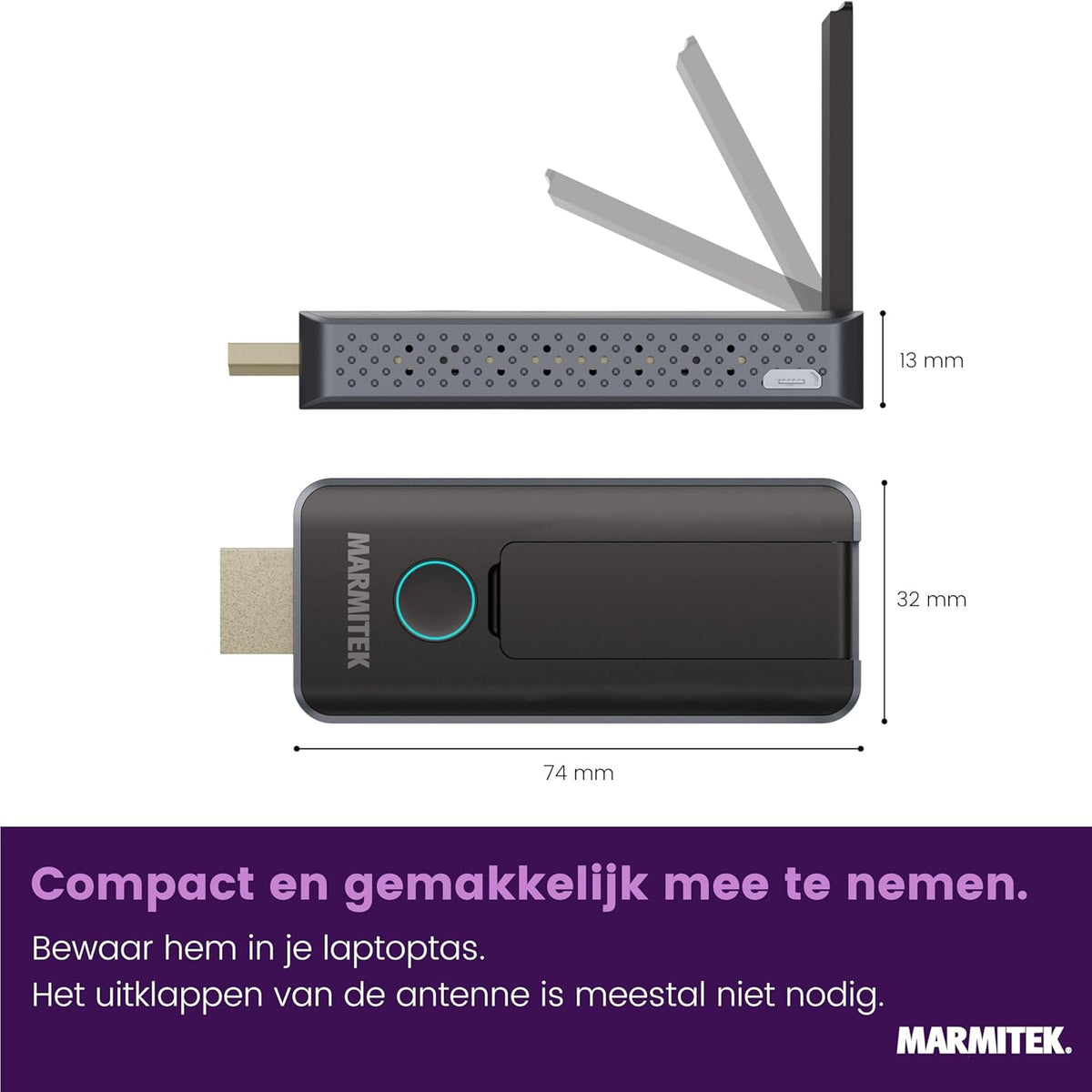 Wireless HDMI Extender Marmitek Stream S2 Pro - Presenteren zonder app - 1080p/60Hz, AirPlay & Miracast, tot 20 zenders - Plug & Play in vergaderruimte - HDMI zender draadloos