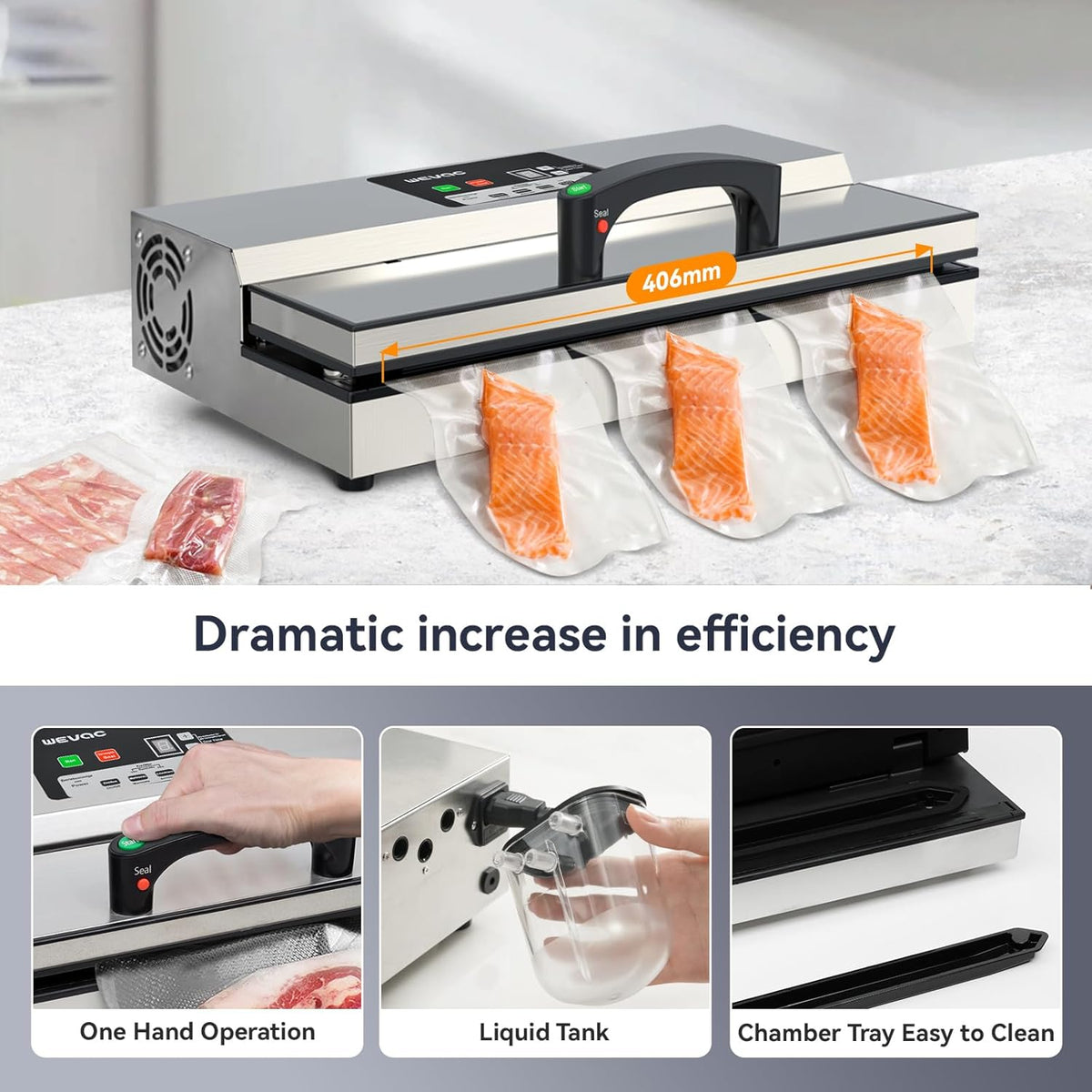 Wevac 95kpa Voedsel Vacuüm Sealer Machine 550W Krachtige Één Hand Operatie Vac Pack Machine 12-in-1 Voedsel Sealer met Vloeibare Tank voor Commercieel of Huishouden