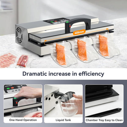 Wevac 95kpa Voedsel Vacuüm Sealer Machine 550W Krachtige Één Hand Operatie Vac Pack Machine 12-in-1 Voedsel Sealer met Vloeibare Tank voor Commercieel of Huishouden