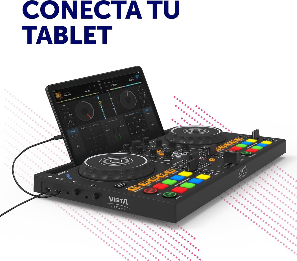 VIETA PRO Professioneel bluetooth-DJ-mengpaneel met geïntegreerde geluidskaart, DJ-controller met geïntegreerde RGB-verlichting, DJ-controller en audio-interface, DJ-mengpaneel Juno