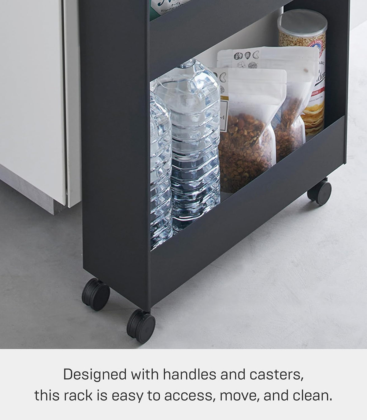 Yamazaki 1807 TOWER Slim 4~Tiered Storage Cart, black, Steel/Nylon, 13 x 48 x 80.5 cm