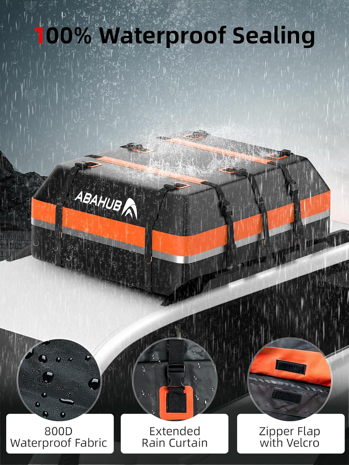 Abahub Car Roof Box 800D Soft Opvouwbare Waterdichte Daktas met Deurhaak, Antislipmat, Opbergtas, Reflecterende Strip voor Alle Auto's met/zonder Bagagerek (600L)