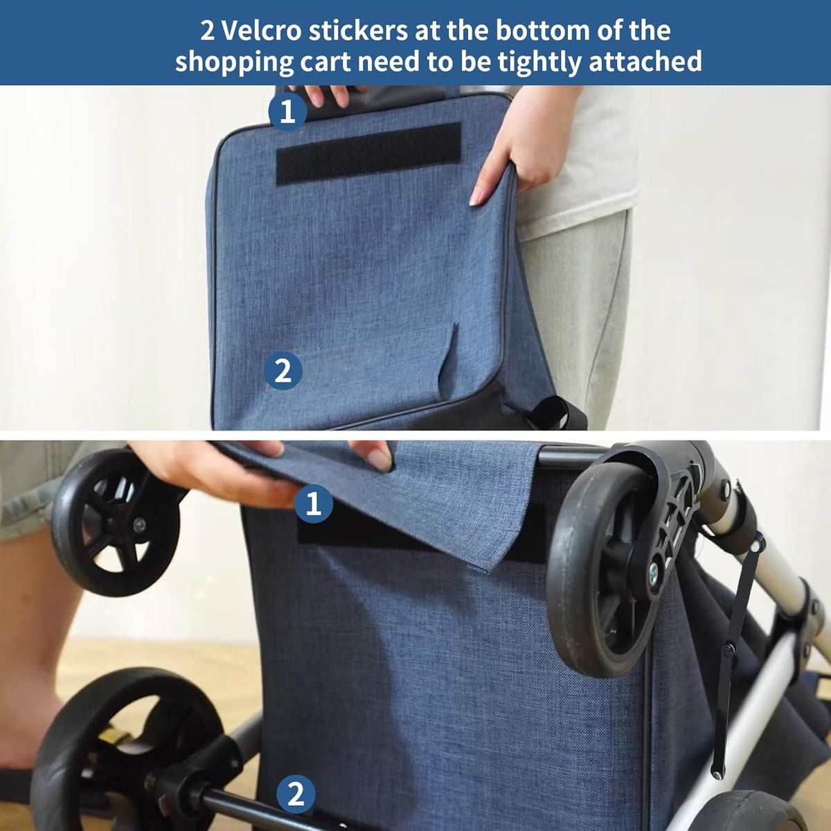 Boodschappentrolley, 4 wielen aluminium winkelwagentje, 46L opvouwbare boodschappentrolley met geïsoleerde koeltas (blauw)