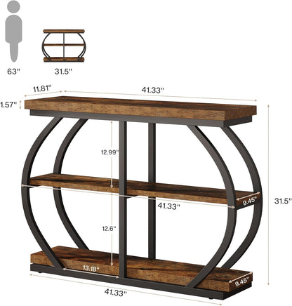 Tribesigns Consoletafel, 104 cm, industriële entreetafel met 3 verdiepingen met gebogen metalen frame en opbergplanken voor woonkamer, hal, rustieke koffie