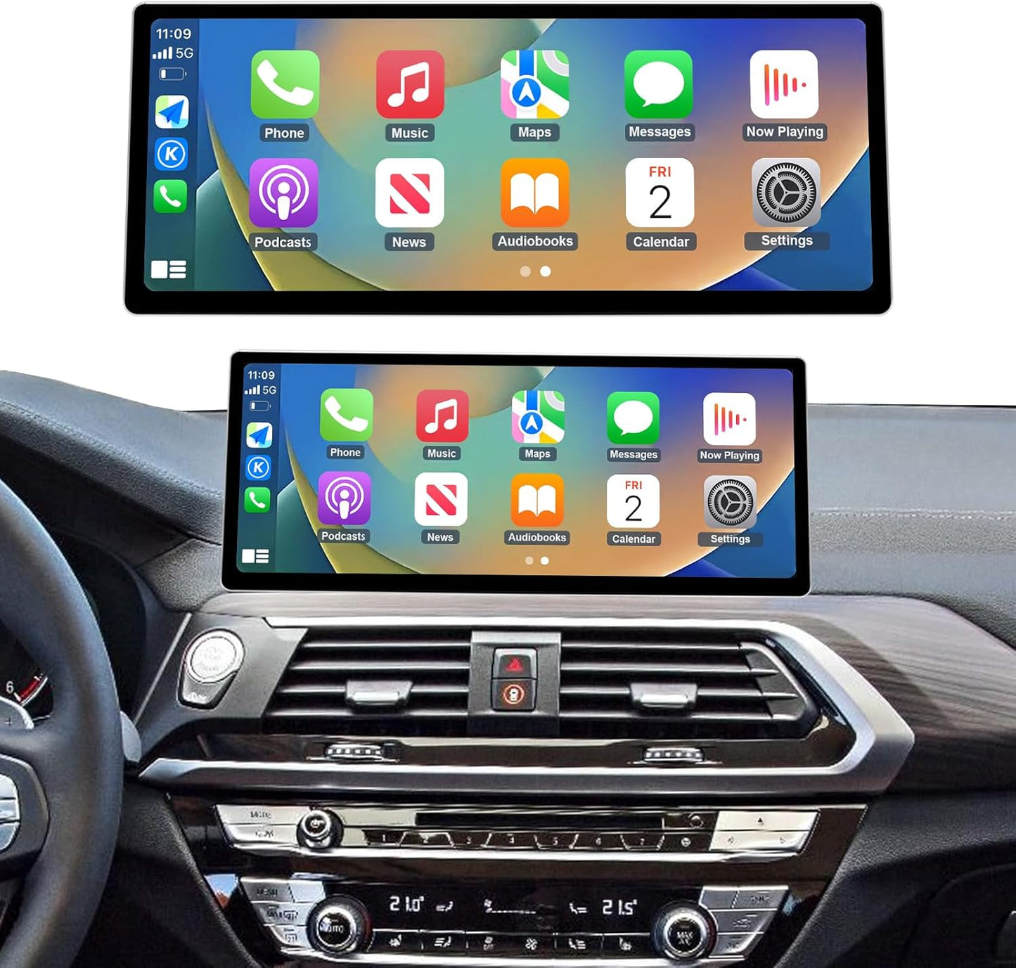 Autoradio 12,3 Inch Touchscreen – Navigatiesysteem – Multimedia Speler – Infotainment Scherm – Auto Headunit – Draadloze Apple CarPlay – Hoge Resolutie 1920x720 Pixels