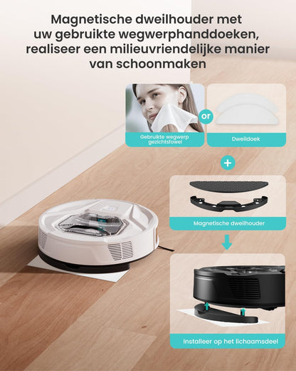 LEFANT M320 Robotstofzuiger, 3-in-1 Dweilfunctie, 6000Pa, Precisienavigatie, 800ML Zichtbare Stofcontainer, 210 Minuten Werktijd, Snoerloos met Apps, Ideaal voor Huisdierhaar, Tapijten en meer