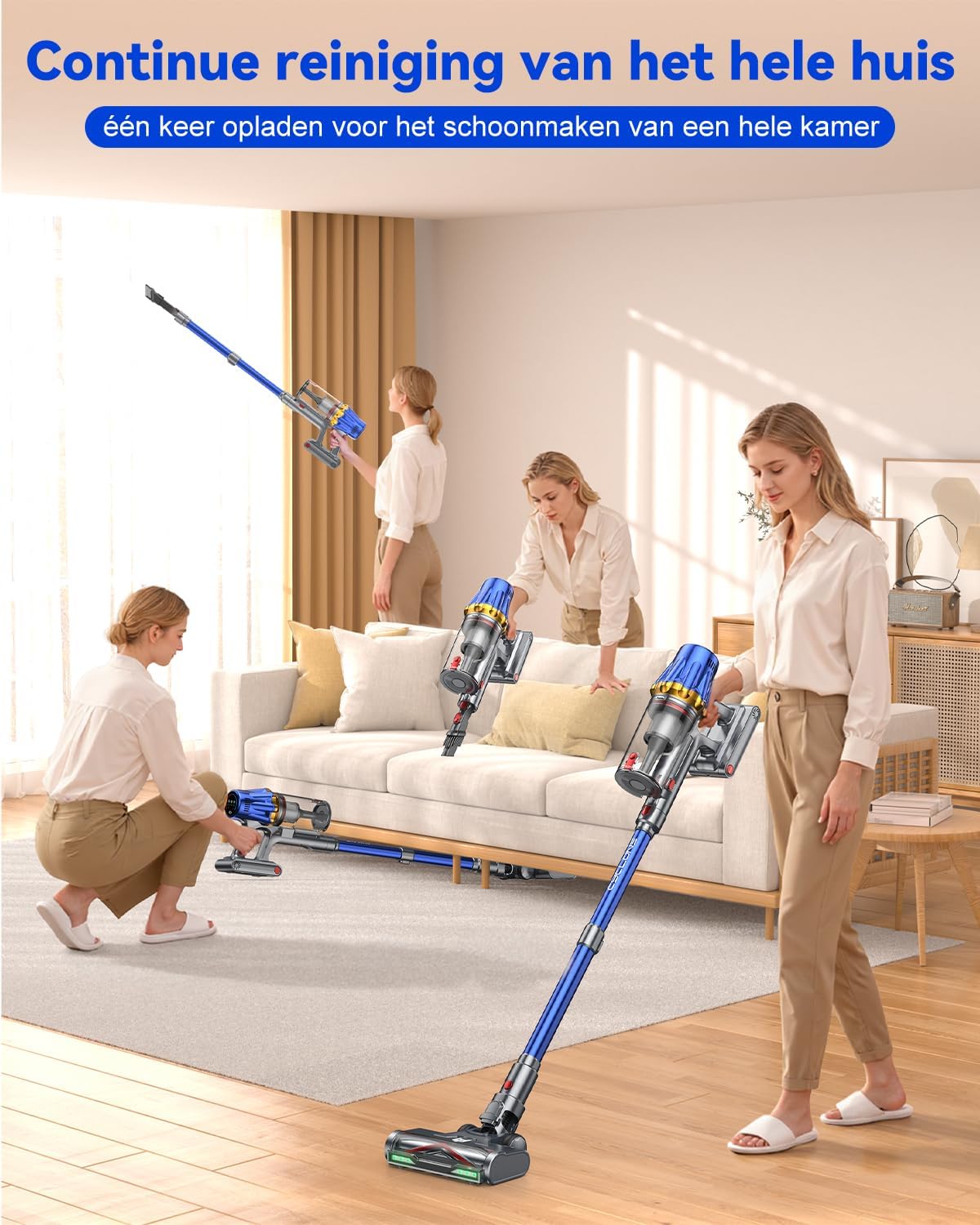 H9 Draadloze Stofzuiger 58KPa/650W/80Min, Krachtige, LED Touchscreen, Zelfstandig Staand, Verbeterde Anti-Tangle Borstel voor Huisdierenharen/Tapijten/Harde Vloeren, Blauw