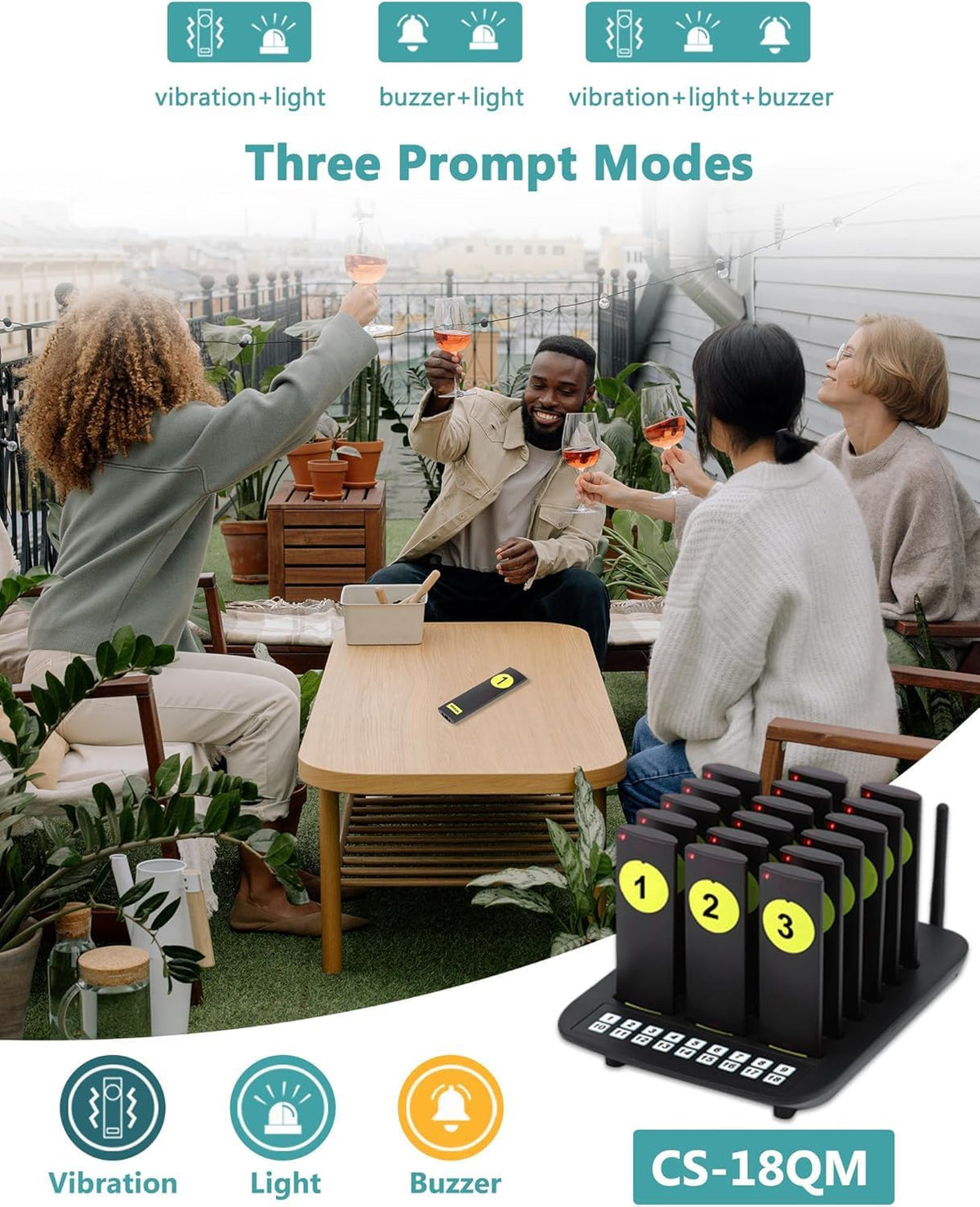 Pager Call System, Wireless, Restaurant Pager System, Wireless Outdoor Call System, 800 Metres, Call History, Easy to Operate, for Guests, Call System for Food Cart - QUORE