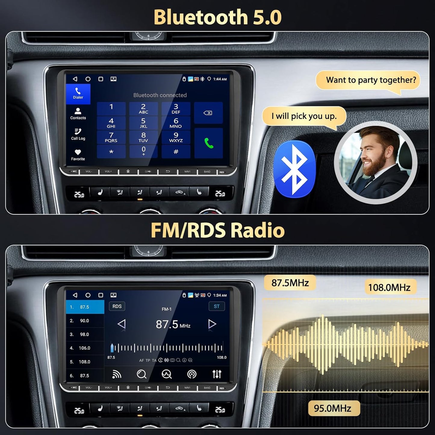 Autoradio – Android Autoradio – 2-DIN Radio – Multimedia Stereo – Touchscreen Radio – 9" HD Scherm – Draadloze CarPlay & Android Auto – Android 15.0 met 4G + 64GB geheugen