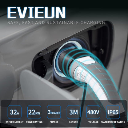 Oplaadkabel Type 2 22kW 32A voor Hybrid & Elektrisch Auto | 3-fasen | 3 Meter Type 2 Oplaadkabel, Laadkabel Elektrisch Auto Type 2 Compatibel met Model 3 ID.3 ID.4 e-Tron ZOE i3 Leaf Kona