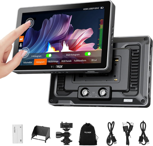 VILTROX DC-L2 7" SDI-camera monitor, 1280x800 IPS HD-touchscreen cameraveldmonitor met 4K HDMI en SDI-in/-uitgang, 600 nits, 3D LUT, focuspeaking, video-assistentie, volledige golfvorm, F550-batterij