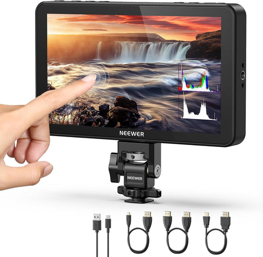 NEEWER F600 7 inch camera veldmonitor, 2400nit HD 1920x1080 IPS-touchscreen met 3D LUT, 4K HDMI-lus/uitgang met Peak Focus DSLR Video Assist HDR-golfvorm, koude schoenhouder, batterij niet inbegrepen