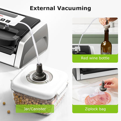 Bonsenkitchen Vacuümmachine, 15 l/min hoge prestaties, testwinnaar zeer goed, duurzaamheidscertificering, design met handgreep vergrendeling en geïntegreerde snijder, incl. 2 rollen vacuümrollen