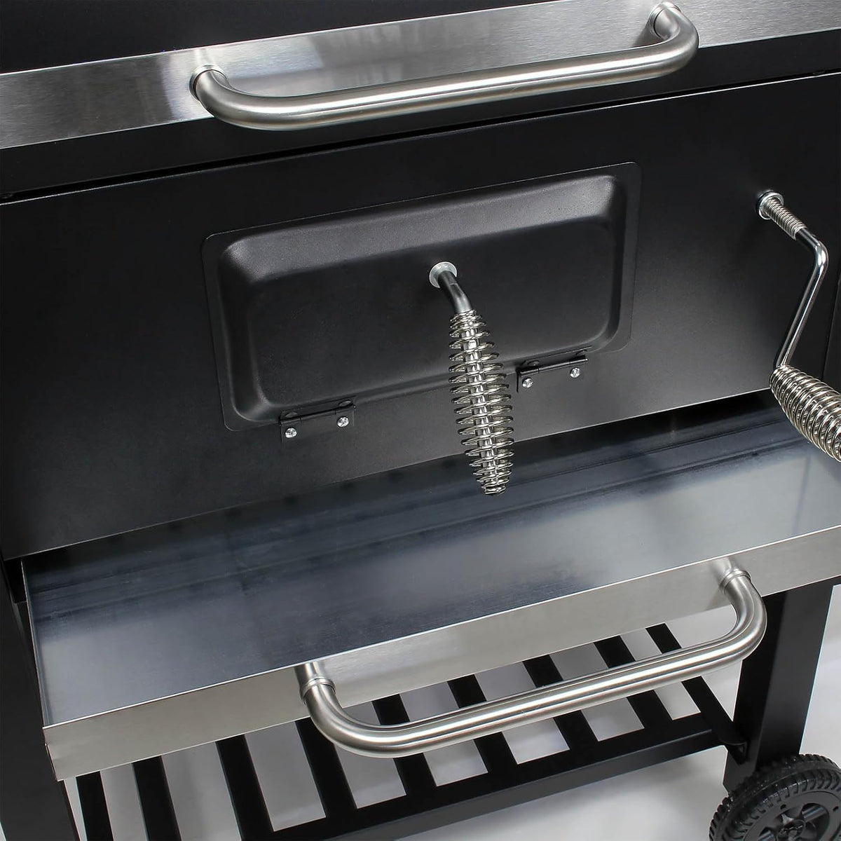 Wiltec barbecue trolley met deksel, houtskool BBQ met legplank en brandklep, grillwagen op wielen met hoogteverstelling inclusief thermometer
