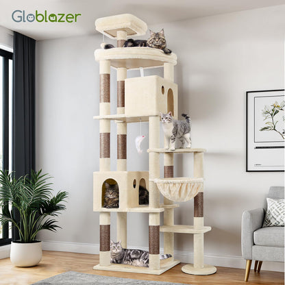 Krabpaal – Kattenboom – Kattenhuis – Kattenmeubel – Kattenmand – XL 213 cm Hoog – Luxe Sisal Krabpaal – Stabiel Met 2 Ruime Kattenholen En Gevoerde Zitstangen