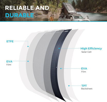 Renogy Flexibel zonnepaneel, 100 W, 12 volt semi-flexibele zonnepanelen, buigbaar, mono, off-grid, zonne-energie PV paneel voor marine, motorhuis, cabine, bestelwagen, auto en oneffen oppervlakken