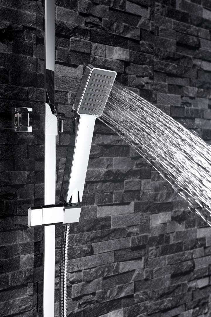 Verstelbare Douche-Rail – Douche-Stang – Regendouche – Douchekop – Handdouche – Vierkante 20 cm Douchekop – Verstelbare Lengte 87-133 cm – Messing Met Chroomafwerking