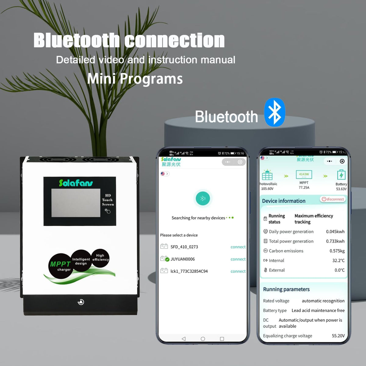 80A 90A MPPT Controller 4.3 inch HD Touchscreen PV DC150V 12V/24V/36V Dode Batterij Reactivatie Meertalig met Bluetooth (48V 80A RS485)
