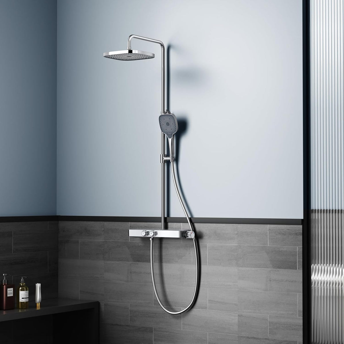 Douche Systeem – Douche Set – Regendouche – Handdouche – Thermostaatkraan – Eenvoudige Eén-Knop Bediening – Grote 26x26 cm Regendouche