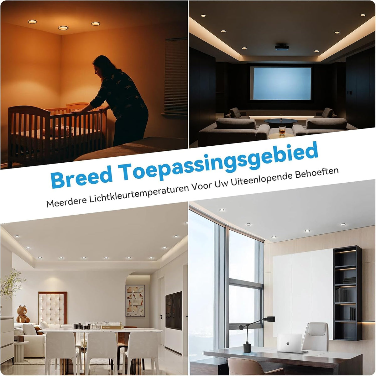 KEELED Zwarte Inbouwspots voor Plafond, Inbouwverlichting met Nachtlampfunctie, 230V, 6W, 3 kleurtemperaturen 3000K/4000K/6000K selecteerbaar, 70-85mm inbouwgat, 24 stuks