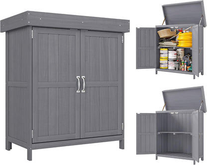 Outsunny Garden Cabinet, Tool Shed with Double Door, Tool Shed with 2 Compartments, Weatherproof Pine Wood, Dark Grey 74 x 43 x 88 cm - QUORE