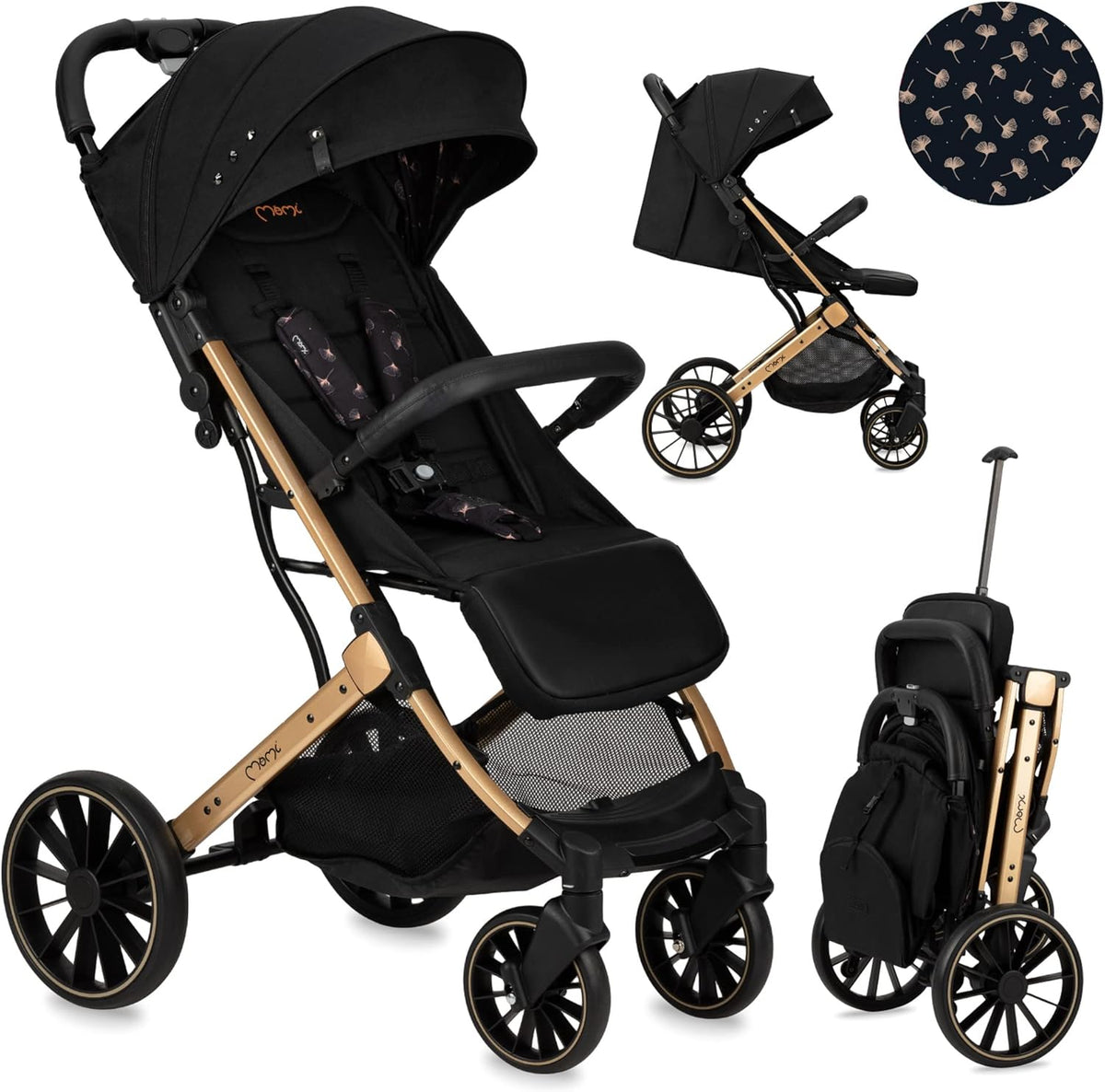 MoMi ESTELLE DAKAR kinderwagen vanaf 6 maanden (tot 22 kg), inklapbare buggy met 5-punts veiligheidsgordel, boodschappenmand en ligfunctie, telescopische stang om te trekken, staat na het opvouwen Ginko