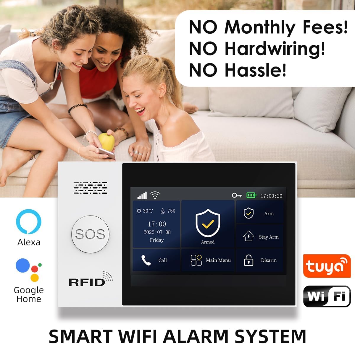 PGST Alarminstallatie, 4,3 inch volledig touchscreen-huisalarmsysteem, wifi, GSM-beveiliging, inbrekersysteem draadloos, beveiligingssets voor thuis, uitbreidbaar - compatibel met Alexa, Google
