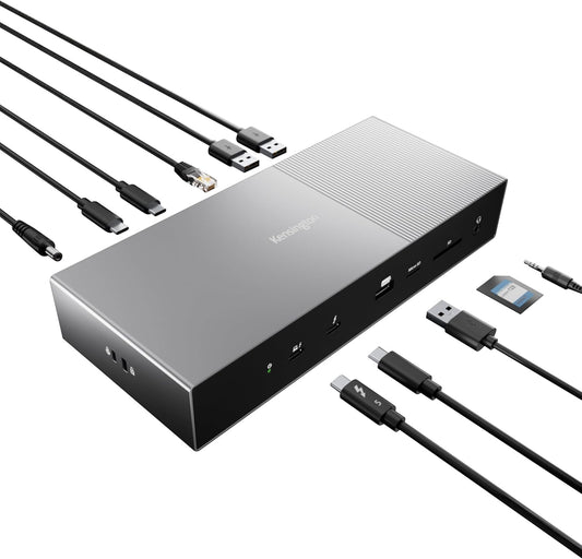 Kensington SD5000T5 EQ Thunderbolt 5 Docking Station, Triple Monitor 8K/4K, SD- & MicroSD-kaartlezer, 140W Power Delivery, 3x Thunderbolt 5, Ethernet & USB 3.2 Gen2 – Space Grey (K35201EU)