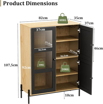 Wijnkast – Wijnrek – Drankkast – Kast – Servieskast – Hout & Vlechtwerk – 82x35x107,5 cm – LED-Verlichting Met 16 Kleuren