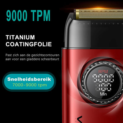 VGR Professional Barber Combo van Tondeuse, Trimmer, Foliescheerapparaat en Ionische Föhn, 4-in-1 Compleet Set met Krachtige Upgraded Motor, Oplaadstation, LED-display, Luxe Opbergkoffer, Rood