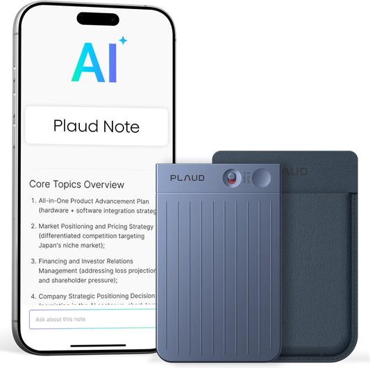Plaud Note Digitale AI Spraakrecorder voice recorder met AI Transcriptie en samenvattingen audio ondersteunt 112 talen audio recorder voor colleges vergaderingen (Davyblauwe Note met davyblauwe hoes)