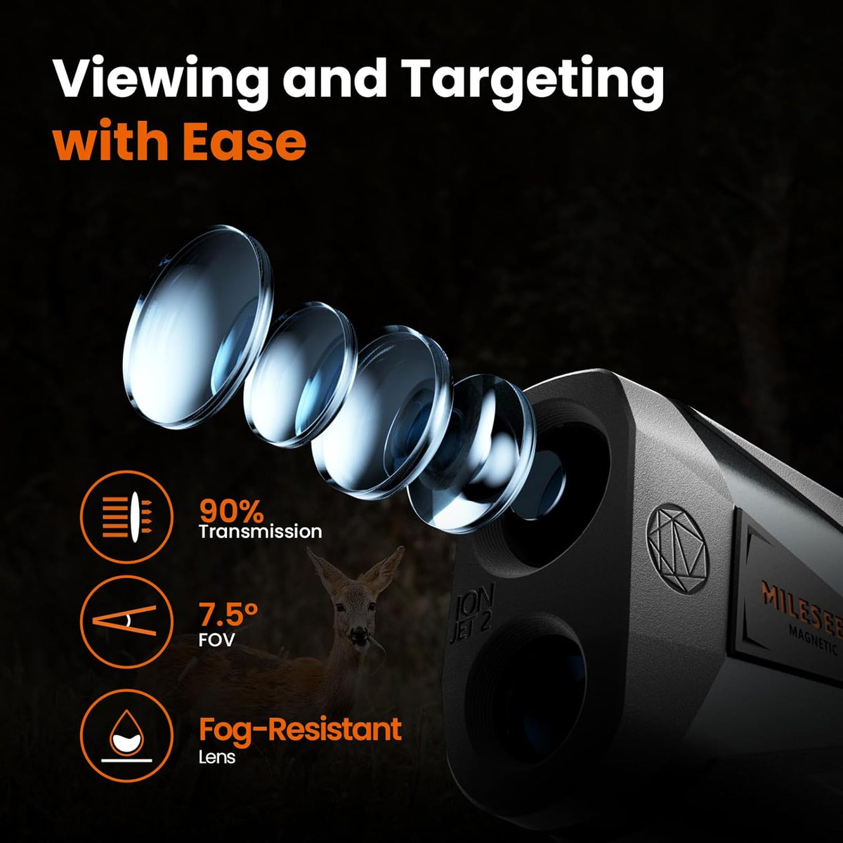 MiLESEEY Jacht-afstandsmeter met rood display, 2000-yard laser-afstandsmeter met dubbele voeding, 7,5° gezichtsveld, 90% transmissie, afstandsmeter/hoekmeter/boogmeter voor jagers