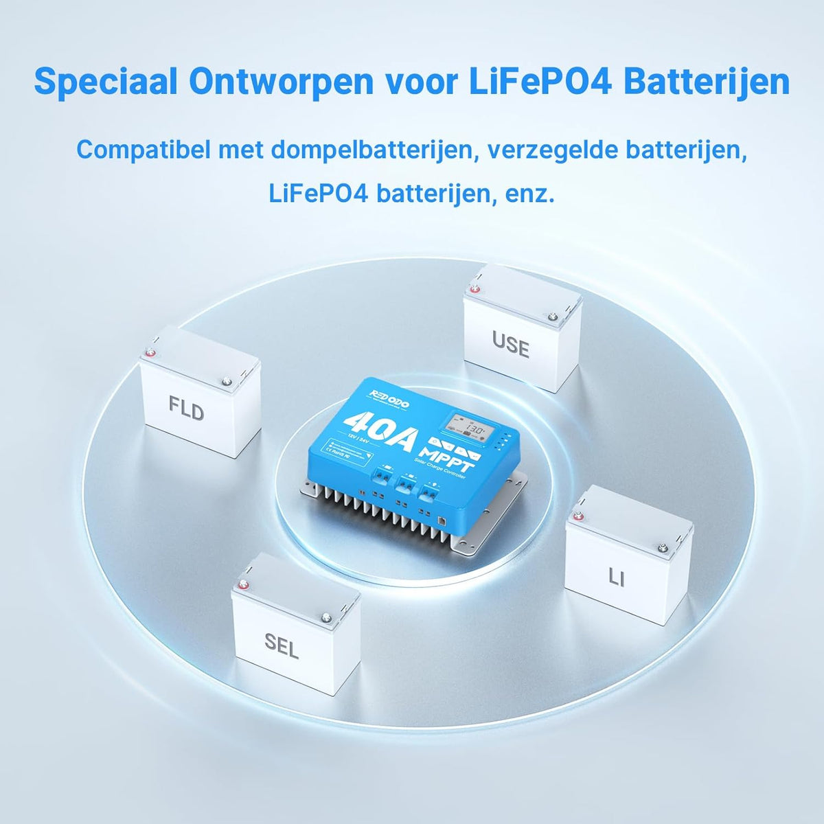 Redodo 40 Amp MPPT 12V/24V DC Input Solar Laadregelaar met ingebouwde Bluetooth-module, parameter verstelbare LCD-scherm LED-indicatoren