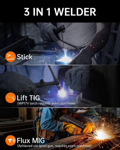 HITBOX ARC200E Lasapparaat 200A Inverter IGBT DC MMA/Lift TIG, gasloos MIG met gevulde draad compatibel, synergische regeling, Hot Start, Anti-Stick, 230V met TFT-LCD display