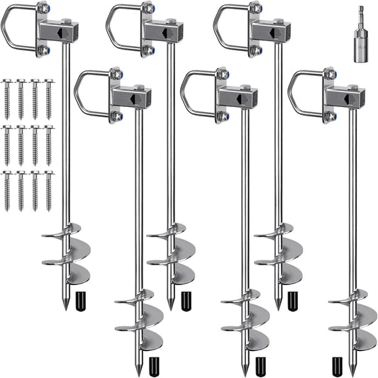 Tentpen, 74 cm Heavy Duty grondanker groot metalen zand aarde staak spiraalvormige blade schroef in trampolines spike voor schommel set/camping/schuur/hond/carport met vaste lus, 6 stuks