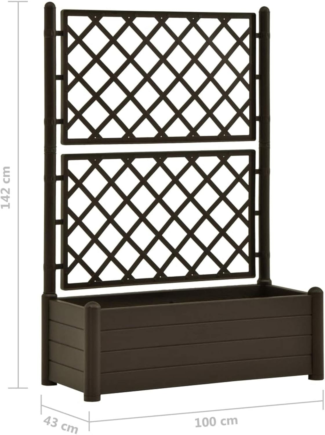 Tidyard Planter with trellis garden fence frost and UV resistant trellis flower boxes climbing aid planter flower box flower box 100x43x142cm PP mocha - QUORE