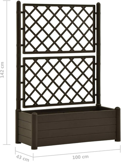Tidyard Planter with trellis garden fence frost and UV resistant trellis flower boxes climbing aid planter flower box flower box 100x43x142cm PP mocha - QUORE