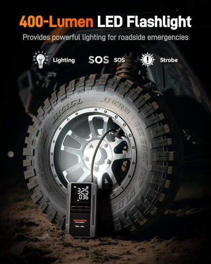WOLFBOX 4000A Jump Starter met 160PSI luchtcompressor, 12V auto-accubooster, 65W snel opladen, 24000mAh draagbare bandenpomp, LED-display voor 10L gas- en 10L-dieselmotoren, LED-licht, jumperkabels