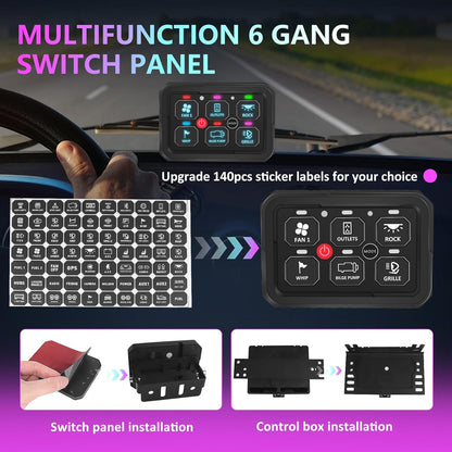 Chelhead 6 versnellingen bedieningspaneel 12 V Bluetooth, multifunctionele mariene afstandsbediening, IP65 waterdicht, relaissysteem, controlelampje, 60 A automatische dimbare lichtbalk